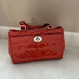 Coach patent leather bag- orange, USED